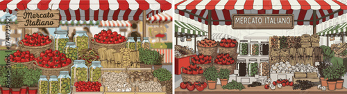 Vibrant Traditional Italian Market Stall with Fresh Produce and Dry Goods