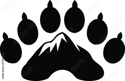 Unique paw print logo featuring a mountain range simple vector design for outdoor and adventure brands isolated on white background