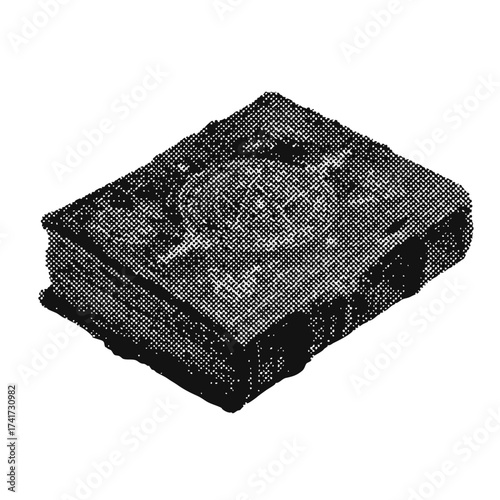Modern grunge halftone effect spell book design element. trendy gritty montage design icon
