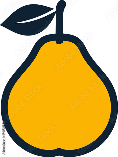 Golden pear with leaf icon symbolizing fresh fruit, nutrition, and harvest