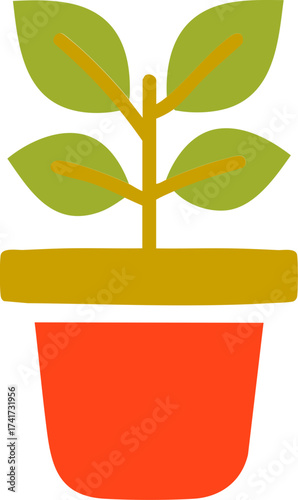 Green plant sprout in red pot icon symbolizing growth and nature care