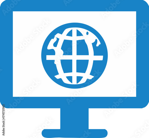Computer monitor with globe symbol for internet browsing and global network