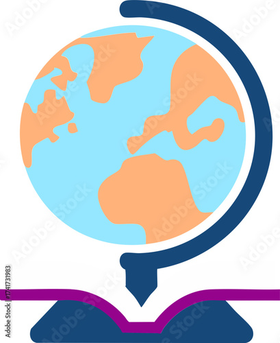 Classroom globe on stand icon for world geography study and travel