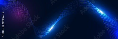 Dynamic particles sound wave flowing over dark. 3d particles mesh array wave, sound flowing. Beautiful 3d wave shaped array of shining blended points. Futuristic Digital technology.