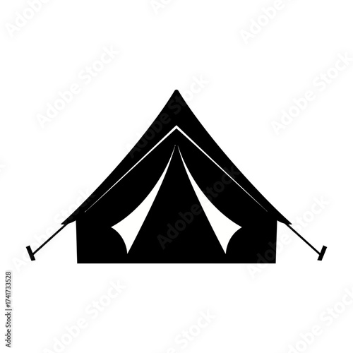 Black silhouette of a canvas tent isolated on white background