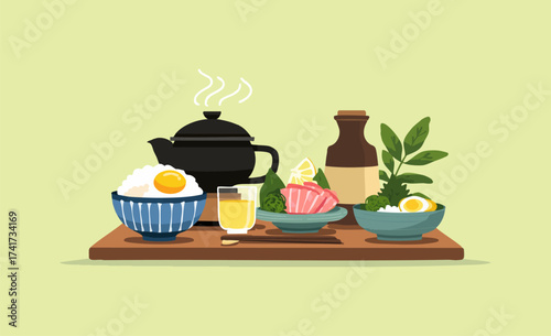 Illustration Kaiseki Traditional Japanese