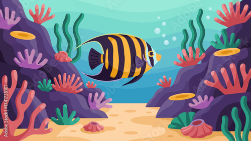 Angelfish swimming in a colorful coral reef underwater scene tropical fish ocean