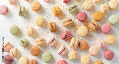 Macarons Scattered On White Background