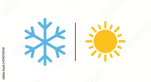 Snowflake and Sun Symbols Representing Cold and Warm Weather Conditions