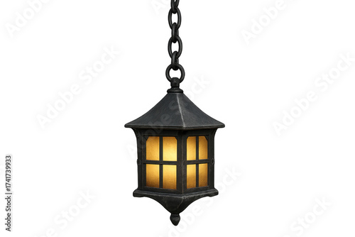 Vintage metal hanging lantern lamp with glowing light