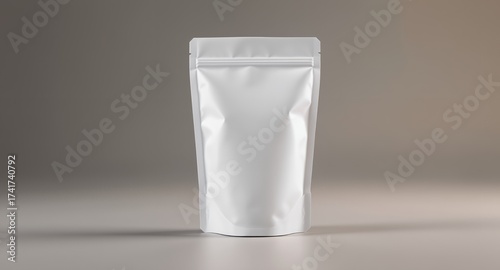 White Stand-up Pouch Mockup Customizable Packaging Design on Neutral Background