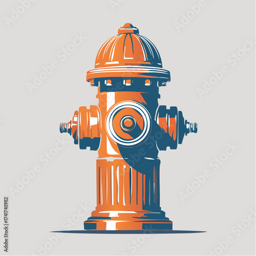 Orange fire hydrant in artistic graphic illustration style with bold lines and contrasting shadows on gray background