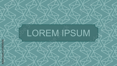 background featuring a tight, repeating seamless pattern of interlocking mail envelopes in a teal/blue color scheme. Includes a stylish central banner for text or logo placement.