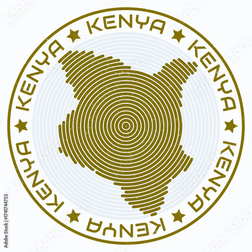 Kenya map with round title. Country shape rings. Kenya text around the country boundary shape. Artistic vector illustration.
