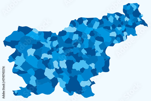Map of Slovenia with regions. Just a simple country border map with region division. Light blue color palette. Blank Republic of Slovenia shape with administrative division. Vector illustration.