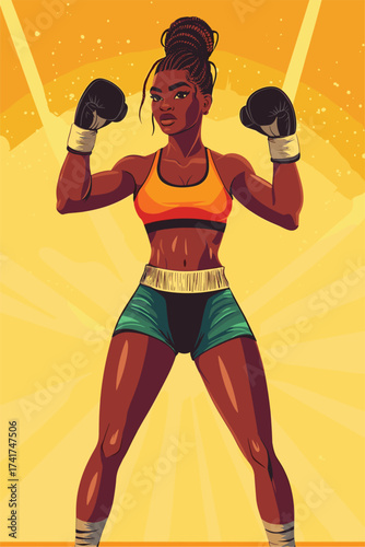 African woman in boxing gear with hand wraps vector illustration