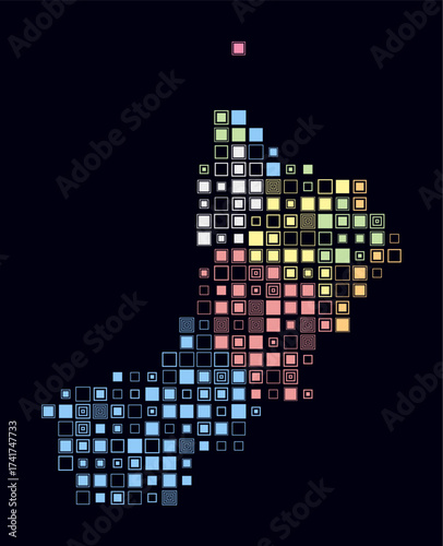 Oman, shape of the country build of colored cells. Digital style map of the Oman on dark background. Large size square blocks. Simple vector illustration.