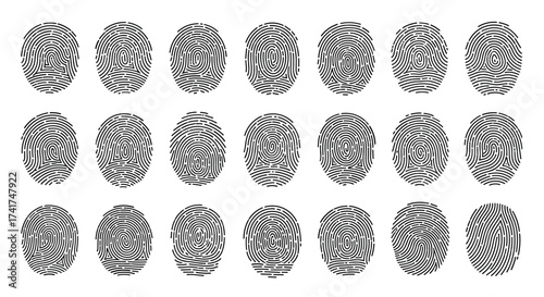 A collection of unique abstract fingerprint patterns forming a grid arrangement.