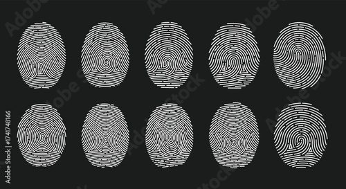 Collection of ten abstract digital fingerprints with unique wavy patterns and subtle color shifts on a dark background.