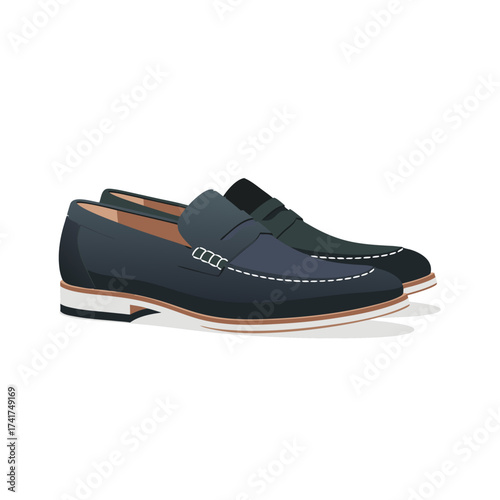 Dark blue loafers with beige soles