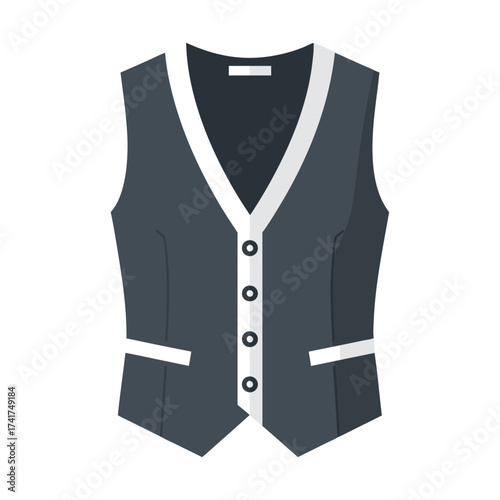 Black and white sleeveless vest with button