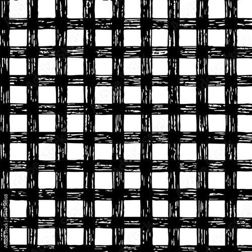 Rough black and white grungy plaid pattern