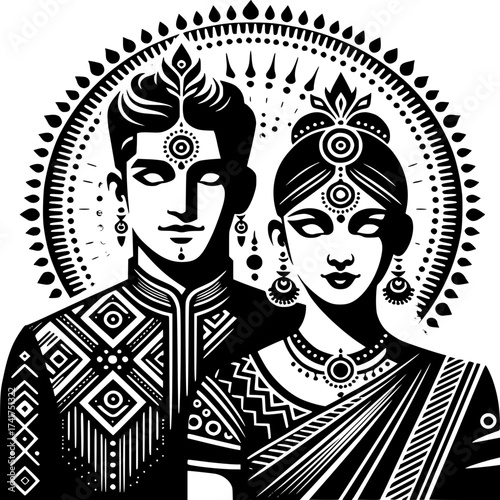 Traditional Indian married couple portrait