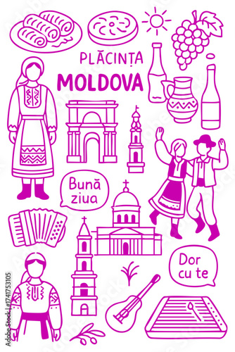 Moldova Travel and Culture Doodle Set