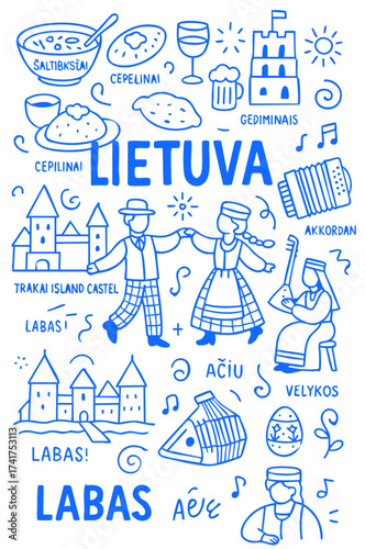 Lithuania Baltic Culture Doodle Set