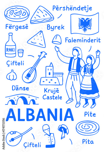 Albania Travel and Culture Doodle Set