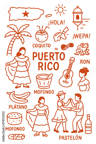 Puerto Rico Travel and Culture Doodle Set