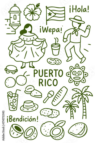 Puerto Rico Travel and Culture Doodle Set