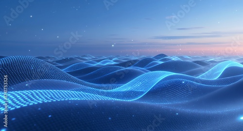 Abstract Digital Landscape with Glowing Particles