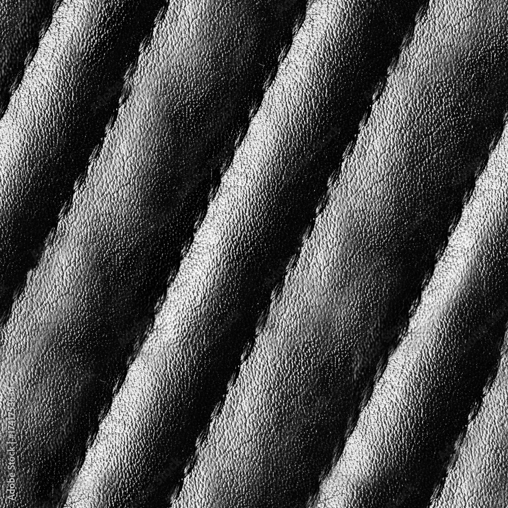 Naklejka premium Seamless 4k photo texture material of ribbed black leather surface.