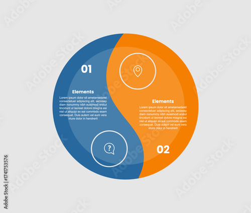 2 elements infographic comparison diagram with big circle wave line balance with opposite comparison with 2 step for slide presentation