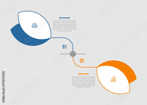 2 elements infographic comparison diagram with leaf shape with shadow background with opposite comparison with 2 step for slide presentation