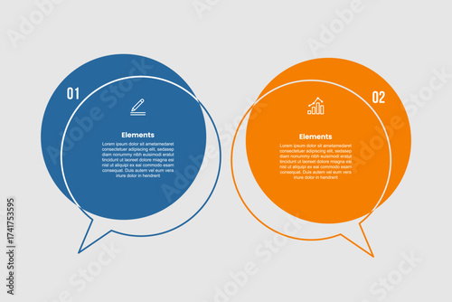 2 elements infographic comparison diagram with big circle discussion speech bubble with opposite comparison with 2 step for slide presentation