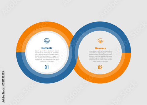 2 elements infographic comparison diagram with big circle thick outline connection with opposite comparison with 2 step for slide presentation