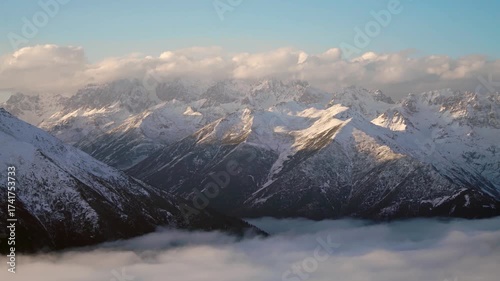 Snowy Mountain Peaks Above Clouds Time Lapse Alpine Landscape