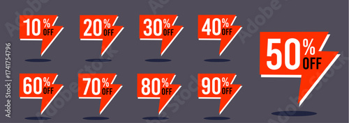 10% off 20% off 30% off 40% off 50% off 60% off 70% off 80% off 90% off, ten twenty thirty forty fifty sixty seventy eighty ninety percent off, negócios finanças, retail, sale, set.