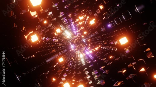 Glowing Red Cube Tunnel 4K 60FPS