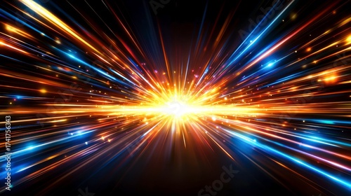 Vibrant Explosion of Light and Color Radiating in All Directions Against a Dark Background