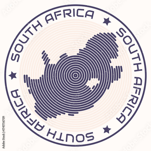 South Africa map with round title. Country shape rings. South Africa text around the country boundary shape. Beautiful vector illustration.