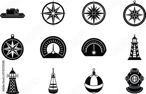 Diver elements isolated on white background