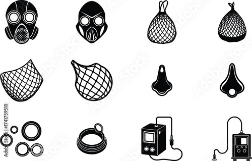 Diver elements isolated on white background