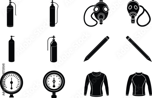 Diver elements isolated on white background