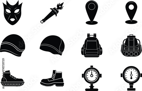 Diver elements isolated on white background