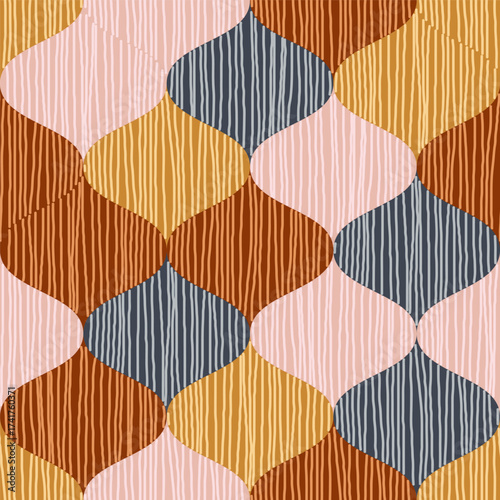 Abstract seamless pattern featuring quatrefoil tessellation shapes in a soft,...