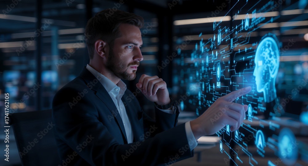 Fototapeta premium Man interacting with Futuristic Interface