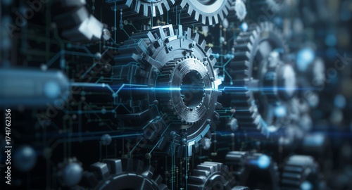 Mechanistic Gear System Futuristic Engineering Illustration